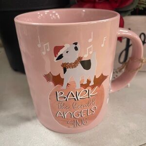 Pink Christmas Dog Bark the Heard Angels Sing Santa Dog Ceramic Coffee Mug NWT